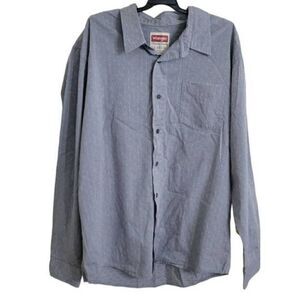 Wrangler Men's Regular Fit Long Sleeve Button Up Chambray Blue 100% Cotton Sz L